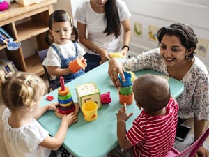 Teacher doing activity with students