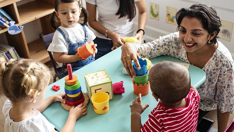 Teacher doing activity with students