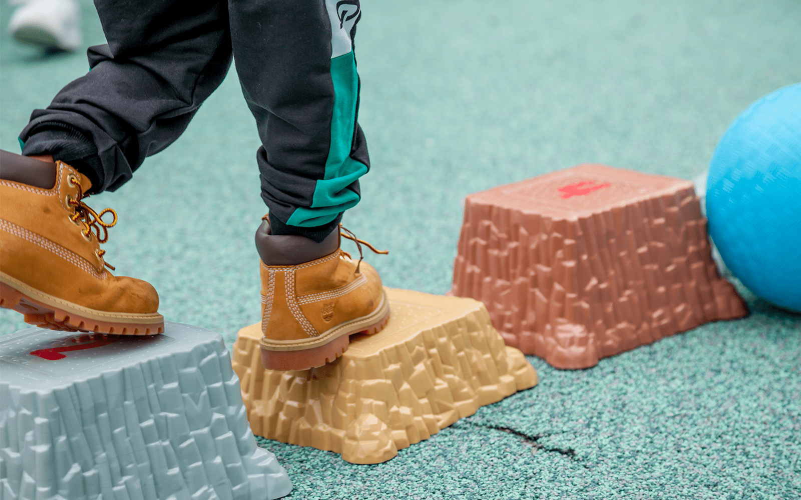 Closeup of children's shoes on playground