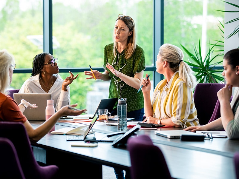 Trainer providing a training to a group of professionals