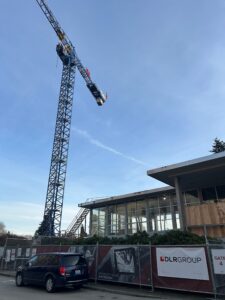 Photo of a 188-foot crane atop the Pritchard Construction Project in Olympia.