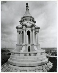 Up close shot of the Legislative Building in Olympia, Washington, shot includes the top of building with dome and lantern.