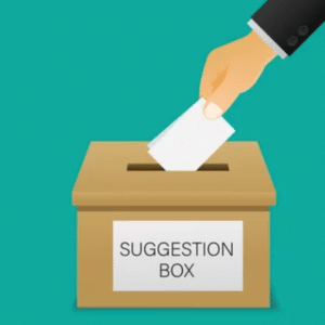 A graphic of hand dropping a letter in suggestion box