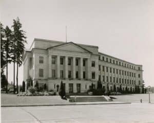 North entrance of the Cherberg building, Olympia, WA, between 1950-1970.